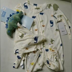 Dinosaur Print Baby Onesie and Hat Set